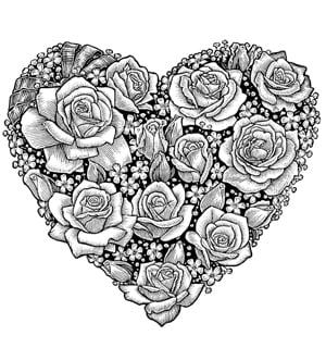 Online coloring book: Coloring book heart made of roses